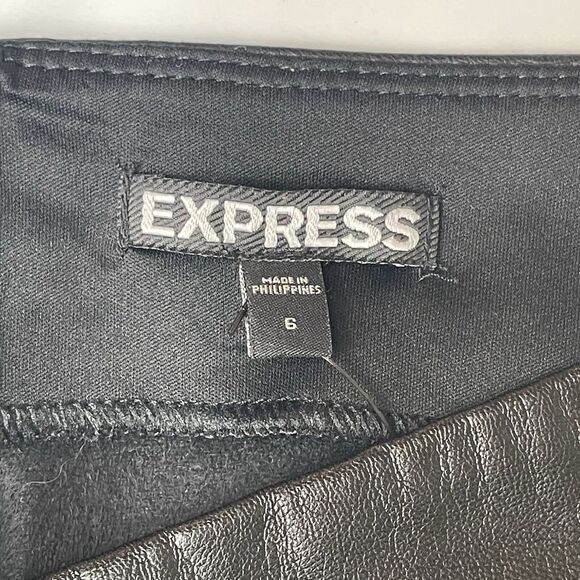 Express Skirt Womens 6 Black Faux Leather Pencil Knee Length‎ Goth Rocker Biker - Picture 7 of 14
